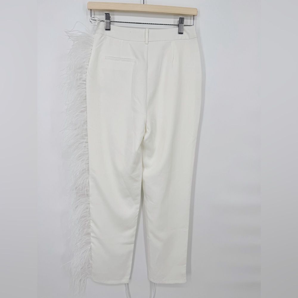 Club L London Count Me In White Tailored Feather Trim Trousers Sz‎ 2 NWT - Picture 7 of 14